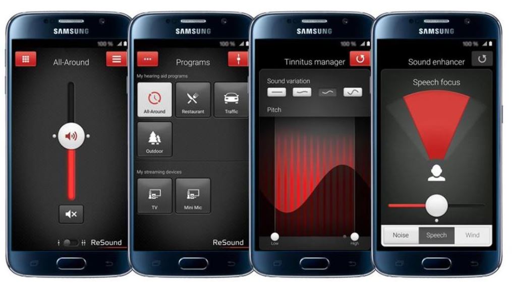 Apps, hier im Beispiel für Android-Smartphones, für verschiedene Audioprofile für Linx-Hörgerät (Bild: Resound)