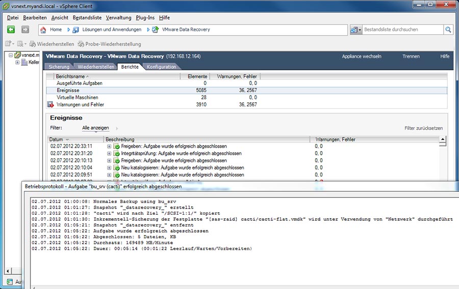 Die Data Recovery-Appliance von Vmware sichert virtuelle Maschinen über VM-Snapshots. Eigene Skripte innerhalb der VM können Dienste und Dateisysteme auf das Abbild vorbereiten.