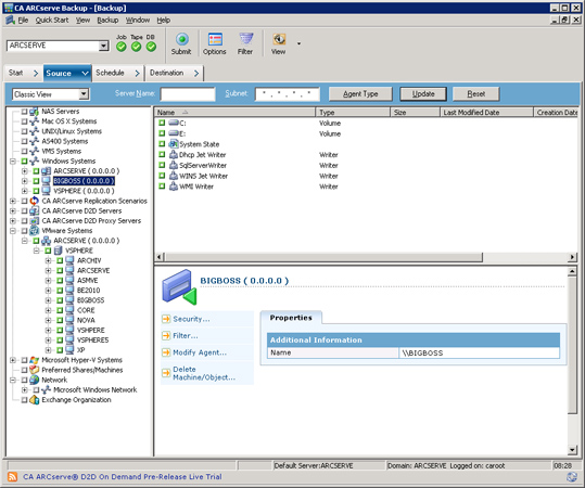 Auch bei Arcserve führen mehrere Wege via Vsphere oder Client-Agent zur Quelle.
