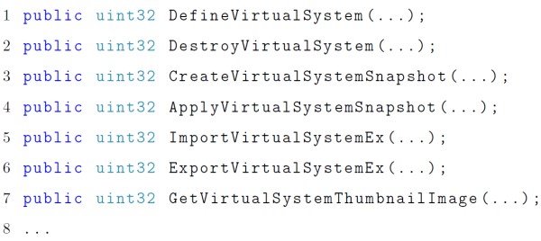 Quellcode mit einem Auszug vorhandener Methoden der Klasse Virtual System Management. (Bild: Microsoft)