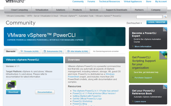 Bild 1. Das Verwaltungsmodul für die Powershell steht zum kostenlosen Download bereit;  Quelle: VMware