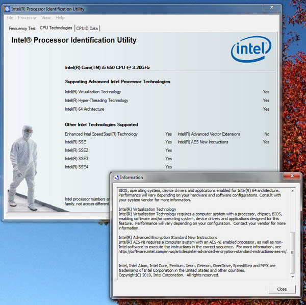 Bild 1. Ein Hyper-V kann nur auf einer Hardware-Plattform eingesetzt werden, die bestimmte Sicherheitstechniken zur Verfügung stellt: Diese Testprogramm untersucht Intel-CPUs auf solche Techniken