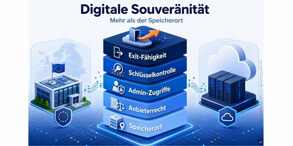 Datenresidenz ist wichtig, aber kein Ersatz für echte technische und organisatorische Kontrolle. (Grafik: Grafik: KI-generiert mit DALL-E, speicherguide.de)