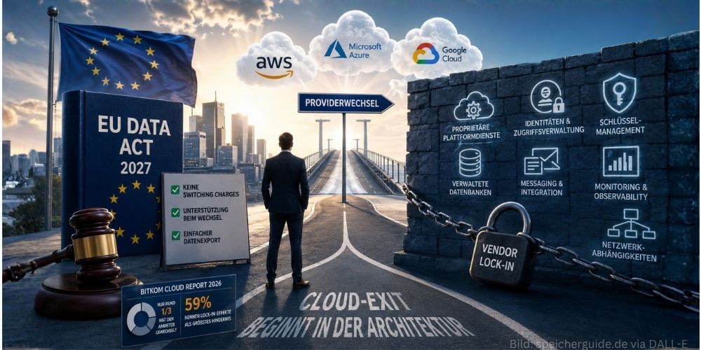 Der EU Data Act erleichtert den Cloud-Wechsel. Doch erst portable Architekturen, Identitäten und Sicherheitskonzepte ermöglichen einen echten Providerwechsel. (Bild: speicherguide.de via DALL-E)
