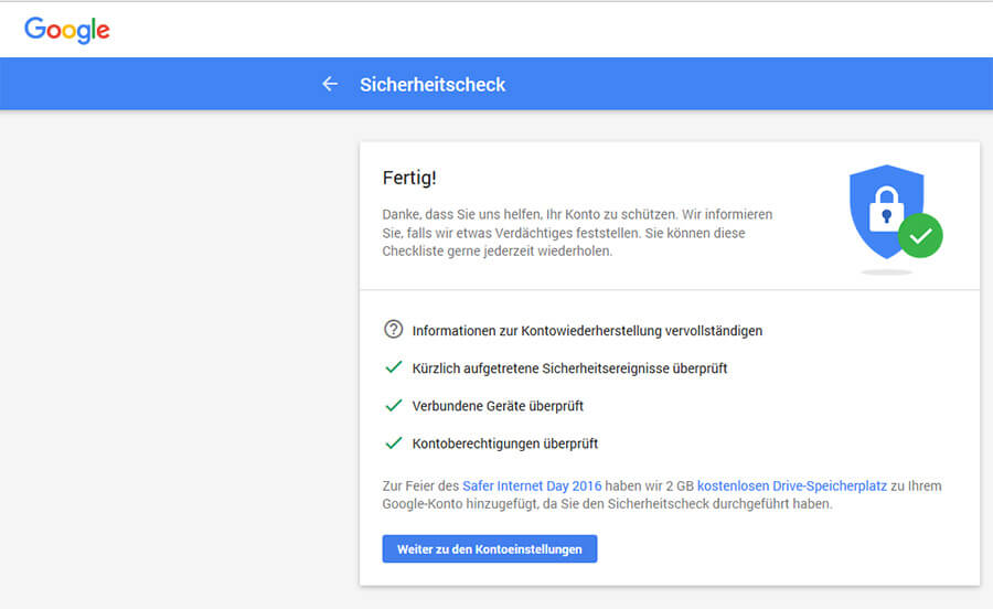 Nur am Safer Internet Day: Google verschenkt 2 Gbyte für den Sicherheitscheck