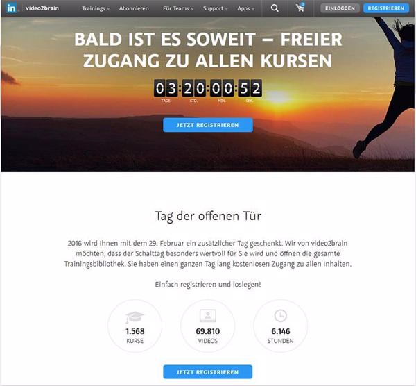 Video2brain: Tag der offenen Tür am 29. Februar mit über 1.500 kostenlosen Video-Trainings.