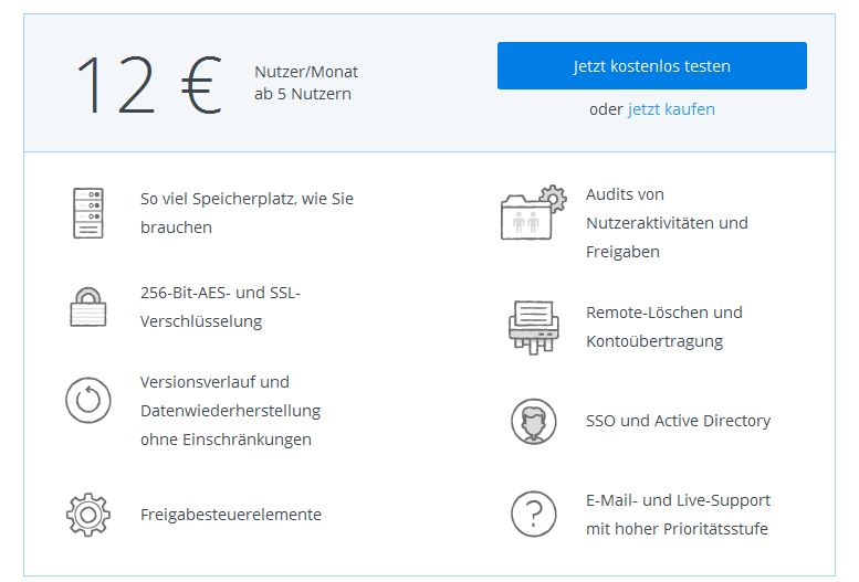 Einige Features von »Dropbox für Unternehmen« (Bild: Dropbox)